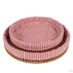 DEİNHAUS Hasır Yuvarlak Ekmek Sepeti, Kırmızı Beyaz Kareli Kumaş Astarlı, 2'li Set, 25 cm ve 30 cm, Piknik ve Sunum için