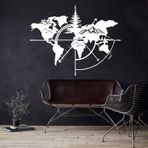 DEKADRON Metal dünya haritası, duvar sanatı, dünya haritası, dağlar, duvar silüeti, metal, duvar dekorasyonu, ofis, yatak odası, oturma odası dekorasyonu, beyaz, 98 x 75 cm