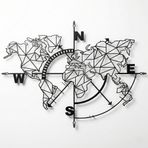 DEKADRON Metal Dünya Haritası Duvar Sanatı, Geometrik Pusula Dekoru, Ev Oturma Odası Ofis Dekorasyonu (99 cm U x 76 cm G, Siyah)