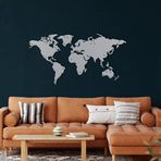 DEKADRON Metal Duvar Dekoru, Dünya Haritası 4 Parça, Ev Oturma Odası Dekoru, Duvar Tabelası, Metal Duvar Sanatı, İç Dekorasyon, İç Mekan Dış Mekan Asma, Gümüş (200x115cm)