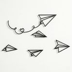 DEKADRON Metal Duvar Dekoru, Kağıt Uçak 5 Parça, Ev Oturma Odası Dekoru, Duvar Tabelası, Metal Duvar Sanatı, İç Dekorasyon, İç Mekan Dış Mekan Askıları (100 cm Set)