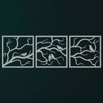DEKADRON Metal Duvar Sanatı, Dalda Gümüş Gri Kuşlar 3 Parça, Metal Ağaç Duvar Sanatı, Ağaç Tabelası, Metal Duvar Dekoru, İç ve Dış Mekan Dekorasyonu, 3 Panel Duvar Askısı (102x33cm)