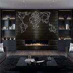 DEKADRON Metal Duvar Sanatı, Gümüş Gri Geometrik Metal Dünya Haritası, Metal Duvar Dekoru, Oturma Odası Dekorasyonu, Duvar Askıları, (47" G x 27" Y / 120x69cm)