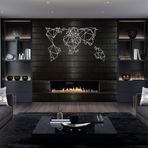 DEKADRON Metal Duvar Sanatı, Gümüş Gri Geometrik Metal Dünya Haritası, Metal Duvar Dekoru, Oturma Odası Dekorasyonu, Duvar Askıları, (59 inç Gx34 Y / 150x86 cm)