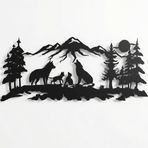 DEKADRON Metal Duvar Sanatı, Metal Kurtlar Aile Sanatı, Doğa Duvar Sanatı, Kurt, Dağ ve Ağaç Dekoru, Metal Duvar Dekoru (30" G x 13" Y / 75x33 cm)