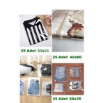 Dekals 28x35, 30x55, 40x60 Karışık Çeyiz Poşeti Bantlı Şeffaf Jelatin Poşet Ambalaj Paketi (75 ADET)