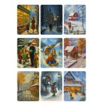 Dekals 9 Adet Simli Kartpostal Seti Yılbaşı Yeniyıl Manzara Nostalji Postacı Model -3