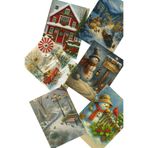Dekals 9 Farklı Simli Kartpostal Seti Yılbaşı Yeniyıl Manzara Nostalji Kardan Adamlar Model -4