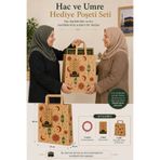 DEKAPAK SET HAC-UMRE Hediye Kutusu Poşeti 27x32 Hediyelik Kraft Çanta (Flat Çanta+İp+ Kart)