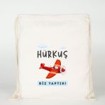 Dekim Moda "hürkuş Biz Yaptık" Baskılı Ham Bez Sırt Çantası %100 Pamuk - 35*40 - Krem