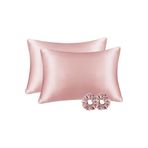 Deko Dekor %100 Saten 50x70 Cm 2 Adet Saten Yastık Kılıfı & 2 Adet Toka Pudra Pembe Renk