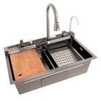 DEKO TURKEY 304 Sınıf Paslanmaz Çelik Lavabo Dijital Göstergeli Piyano Evye Seti Tam Donanımlı Full Takım Siyah