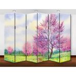 DEKOBUL Ağaçlar Çiçek Açmış 6 Kanat Tekerlekli Kanvas Paravan - 240 x 180 cm