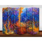 DEKOBUL Ağaçlı Yol 6 Kanat Tekerlekli Kanvas Paravan - 240 x 180 cm