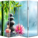 DEKOBUL Bambu 4 Kanat Kanvas Tekerlekli Paravan - 160 x 180 cm