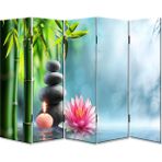DEKOBUL Bambu 5 Kanat Kanvas Tekerlekli Paravan - 200 x 180 cm