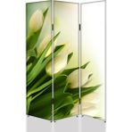 DEKOBUL Beyaz Laleler 3 Kanat Tekerlekli Kanvas Paravan - 120 x 180 cm