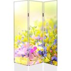 DEKOBUL Çiçek Bahçesi 3 Kanat Tekerlekli Kanvas Paravan - 120 x 180 cm