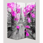 DEKOBUL Eyfel Pembe 3 Kanat Tekerlekli Kanvas Paravan - 120 x 180 cm