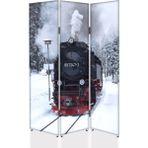 DEKOBUL Kara Tren 3 Kanat Tekerlekli Kanvas Paravan - 120 x 180 cm