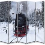 DEKOBUL Kara Tren 5 Kanat Tekerlekli Kanvas Paravan - 200 x 180 cm