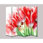 DEKOBUL Kırmızı Laleler 5 Kanat Tekerlekli Kanvas Paravan - 200 x 180 cm