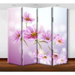 DEKOBUL Pembe Çiçekler 4 Kanat Kanvas Tekerlekli Paravan - 160 x 180 cm