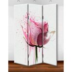 DEKOBUL Pembe Gül 3 Kanat Tekerlekli Kanvas Paravan - 120 x 180 cm
