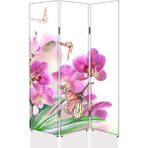 DEKOBUL Pembe Orkide 3 Kanat Tekerlekli Kanvas Paravan - 120 x 180 cm