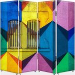 DEKOBUL Renkli Duvar 4 Kanat Tekerlekli Kanvas Paravan - 160 x 180 cm