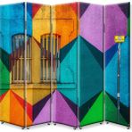 DEKOBUL Renkli Duvar 5 Kanat Tekerlekli Kanvas Paravan - 200 x 180 cm