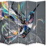 DEKOBUL Renkli Kuş 5 Kanat Tekerlekli Kanvas Paravan - 200 x 180 cm