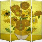 DEKOBUL Sarı Çiçekli Vazo 4 Kanat Tekerlekli Kanvas Paravan - 160 x 180 cm