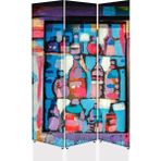 DEKOBUL Şişeler 3 Kanat Tekerlekli Kanvas Paravan - 120 x 180 cm