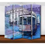 DEKOBUL Tramvay 4 Kanat Kanvas Tekerlekli Paravan - 160 x 180 cm