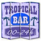 DEKOBUL Tropik Bar 4 Kanat Kanvas Tekerlekli Paravan - 160 x 180 cm