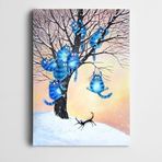 Dekolata Ağaçta Mavi Kediler Kanvas Tablo 50 X 70 Cm