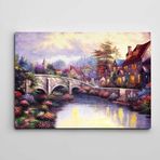 Dekolata Dere ve Ev Manzarası 100x140 cm Kanvas Tablo