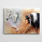 Dekolata DK001500 Kızılderili ve Beyaz Atlar Modern Sanat 85x120 cm Kanvas Tablo