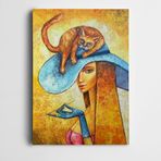 Dekolata Kedi ve Kadın 70x100 cm Kanvas Tablo