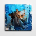 Dekolata Mavi Renkler Kedi Kare Kanvas Tablo 120 x 120 CM