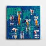 Dekolata Mavi Soyut Renkler Kare Kanvas Tablo 110 x 110 CM