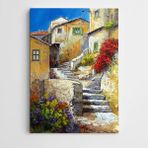 Dekolata Merdiven Çiçekler Ve Ev 30x40 cm Kanvas Tablo