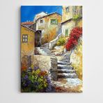 Dekolata Merdiven Çiçekler Ve Ev 35x50 cm Kanvas Tablo