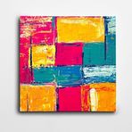 Dekolata Sarı Pembe Mavi Soyut Kare Kanvas Tablo 100 x 100 CM