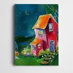 Dekolata Sevimli Ev Bahçesi Gece Kanvas Tablo 40 x 60 CM