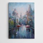 Dekolata Yağmurlu Yol Şemsiyeli İnsanlar 50x70 cm Kanvas Tablo