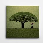 Dekolata Yeşil Ağaç ve Kedi Kare Kanvas Tablo 110 x 110 CM