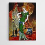 Dekolata Yeşil Elbiseli Sarışın Kadın 60x85 cm Kanvas Tablo