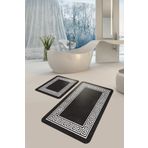 DEKOMOD Dekoratif Baskılı Banyo Set Paspas 2'li Set Kaymaz Yıkanabilir Siyah Dot Taban (60x90 Ve 50x60)
